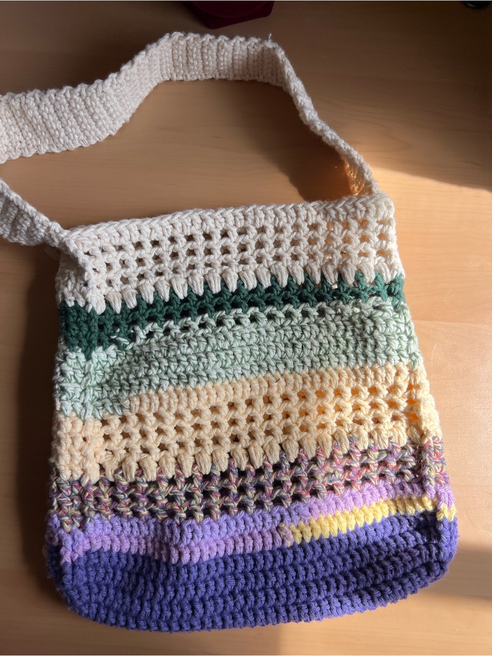 Handmade Multicolor Crochet Mini Shoulder Bag - Cream, Green, Yellow, Purple